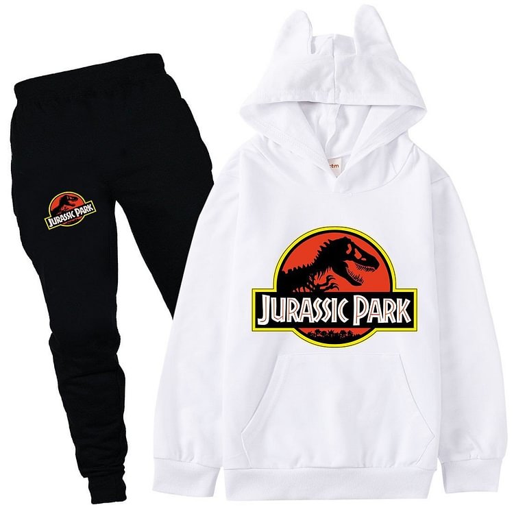 Mayoulove Jurassic Park Print Girls Boys Cotton Hoodie And Pants Set Long Outfit-Mayoulove