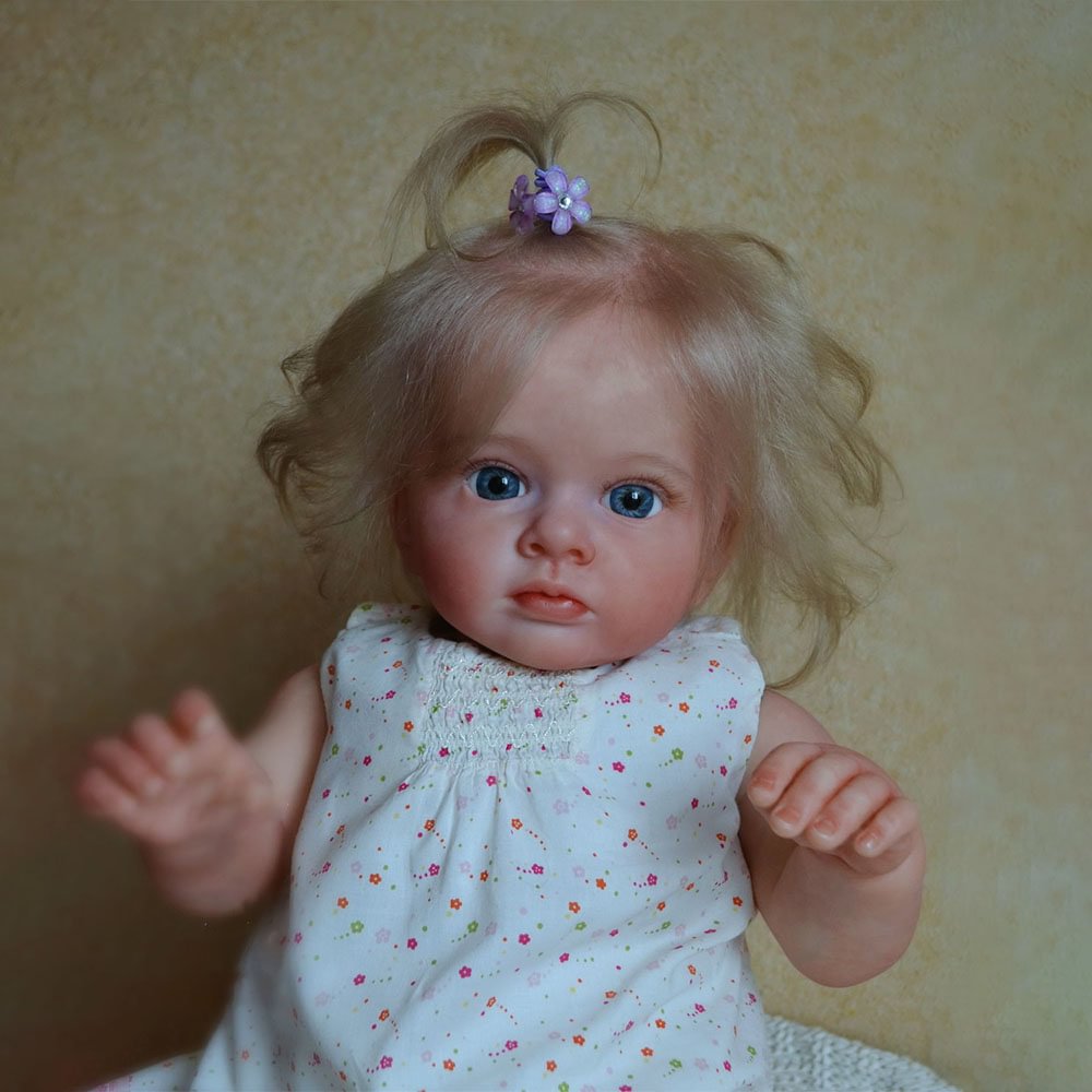 20" Look Real Innocent and Cute Simulation Reborn Girl Toddler Baby Doll Maeei With Blue Eyes and Long Curly Blond Hair