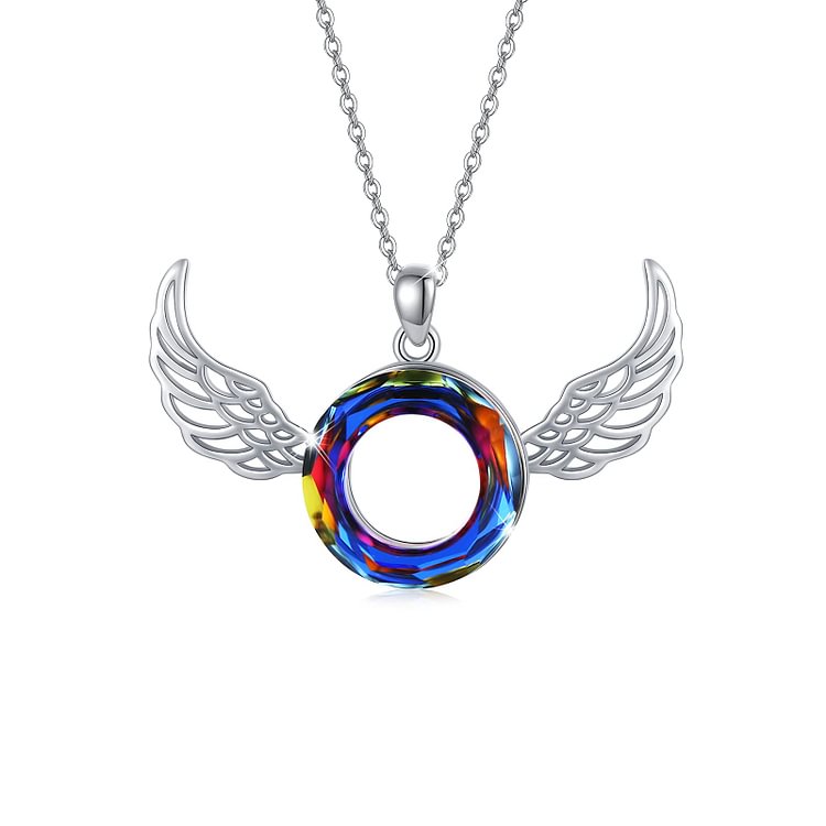 S925 Angel's Wing Crystal Circle Necklace