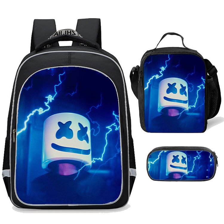 Mayoulove Marshmello Backpack Set 16inch School bags backpack with Lunch Bag Pen Case-Mayoulove