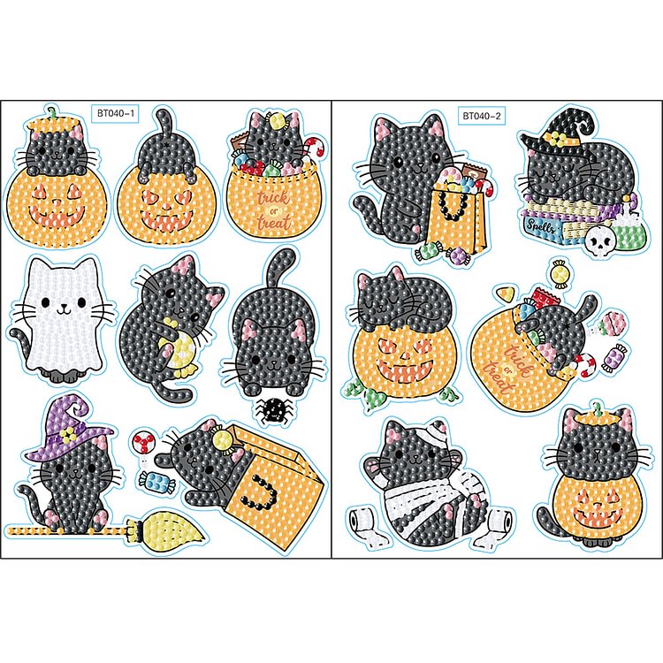 2pcs Halloween Cartoon Cat - 5D DIY Craft Sticker