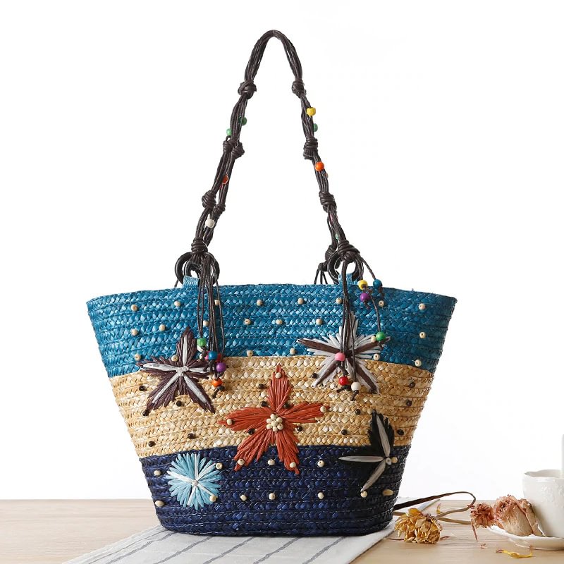 Starfish hand-woven straw tote bag