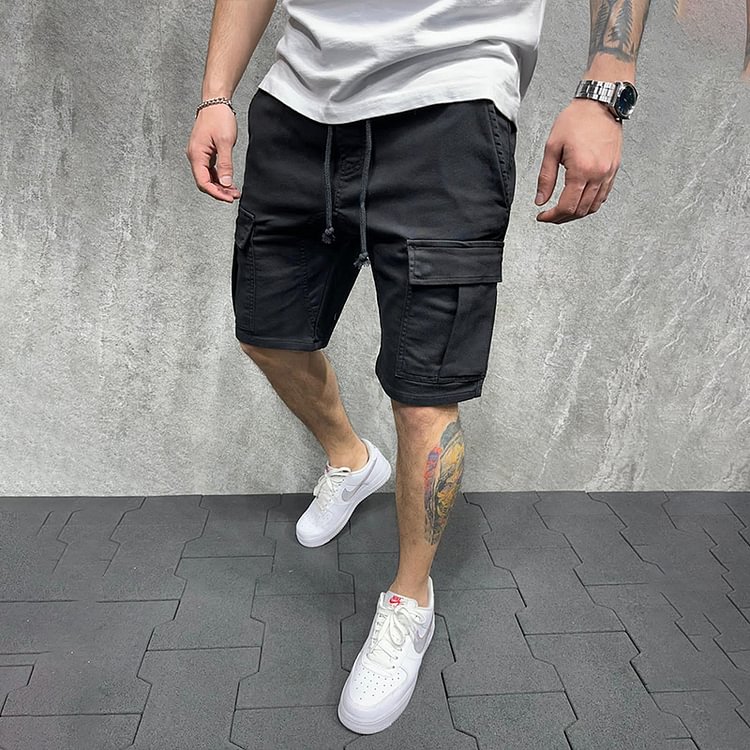 BrosWear Casual Solid Color Cargo Multi-Pocket Tactical Shorts