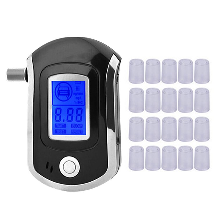 AT-6000 Handheld Backlight Digital Breath Alcohol Tester + 20 Mouthpieces