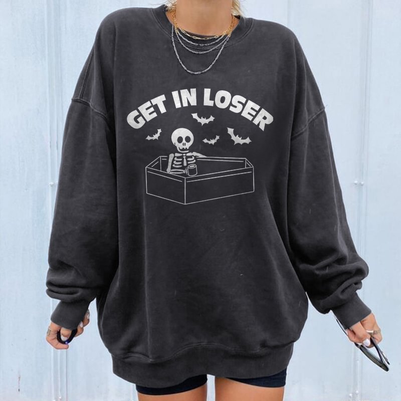 Minnieskull Get In Loser Skull Bat Print Sweatshirt - Minnieskull