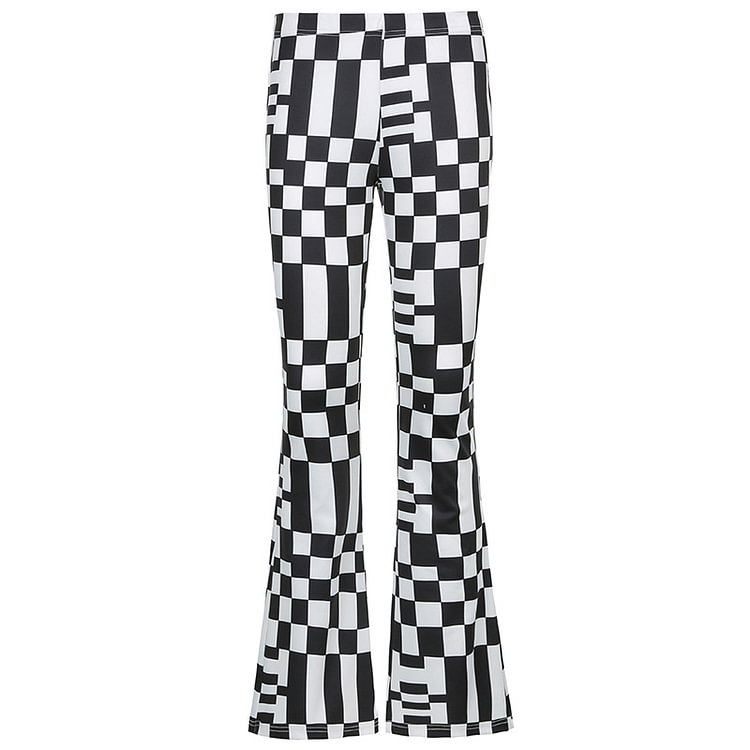 Patchy Shepherd Check Wide Leg Flared Trousers - CODLINS - Codlins