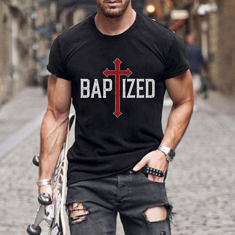 BrosWear Jesus Cross Graphic Casual Short Sleeve T-Shirt