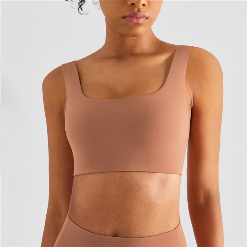 Shop desert sun high-end naked feeling u back square neck double sided brushed lycra yoga & gym sports top bra at a great price on Hergymclothing