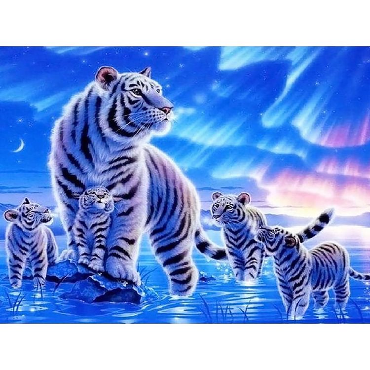 White Tigers - Round Drill Diamond Painting - 40*30CM