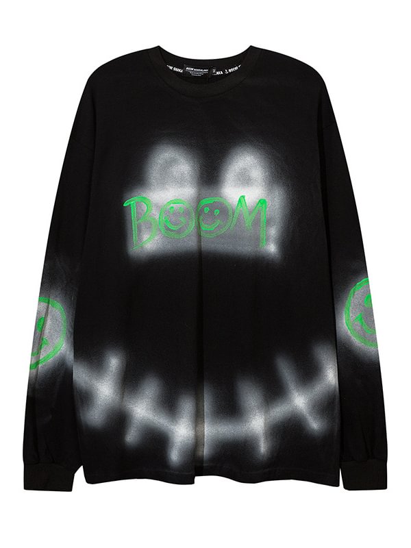 Statement Evil Smile Dark Goth Printed Unique Design Crew Collar Long Sleeve Oversize Sweatshirt