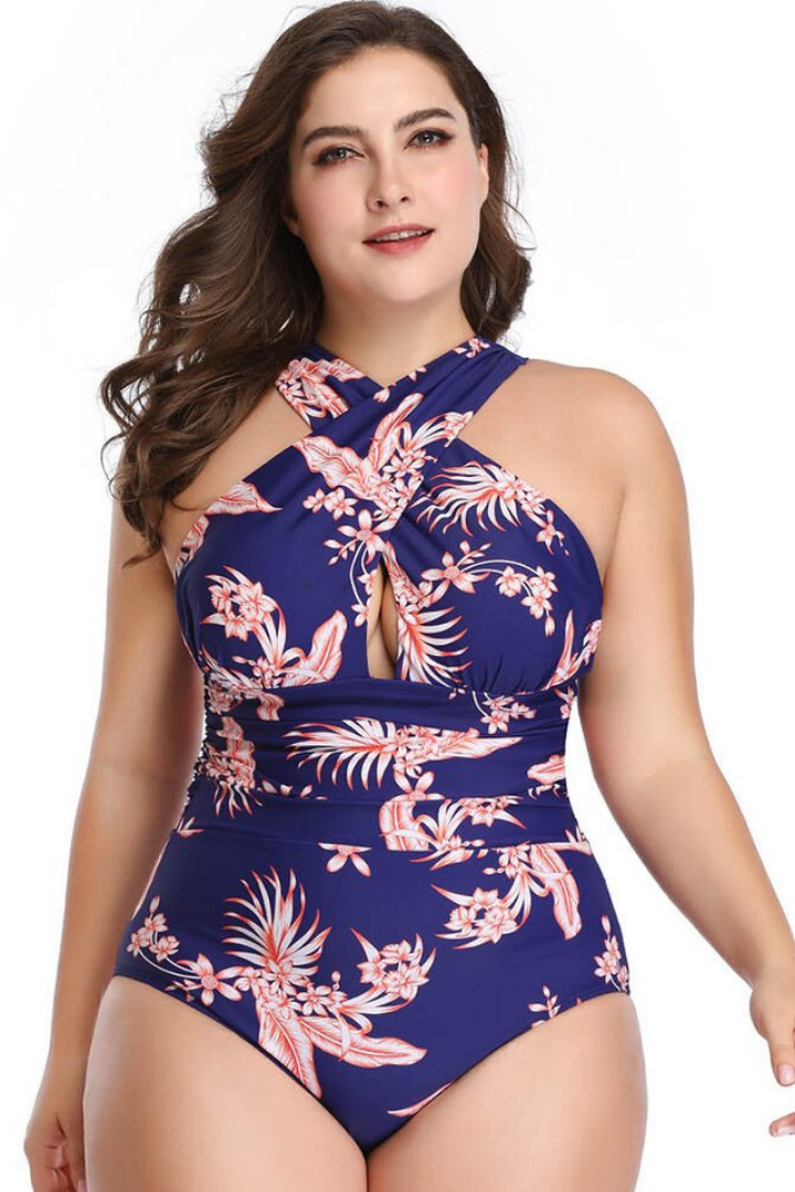 Plus Size Slimming Floral Criss-Cross Swimsuits