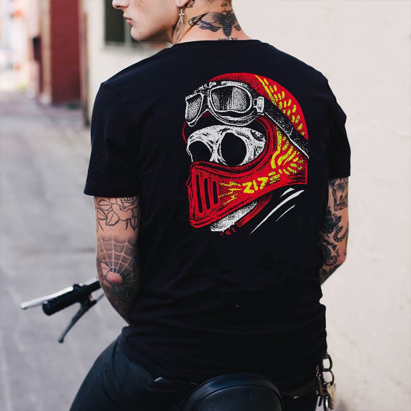 UPRANDY Red Helmet And Skull Printed Men's Casual T-shirt -  UPRANDY
