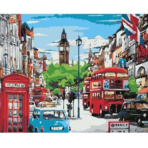 DIY Paint by Numbers Canvas Painting Kit for Kids & Adults - London City Bus Telephone、bestdiys、sdecorshop
