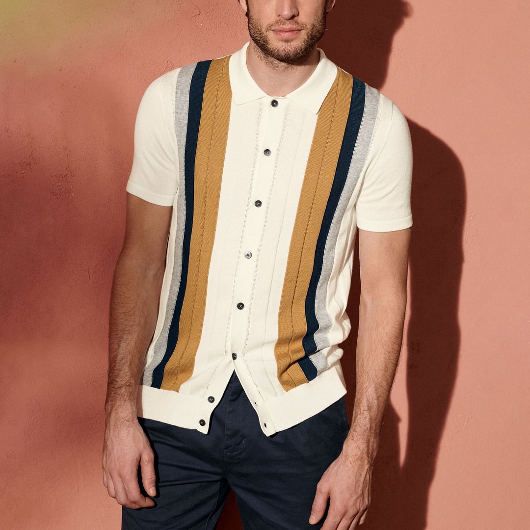 Business Men's Stripe Contrast Color Polo Shirt / [viawink] /