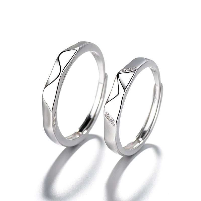 Simple Creative Diamond Inlaid Stone Adjustable Couple Rings