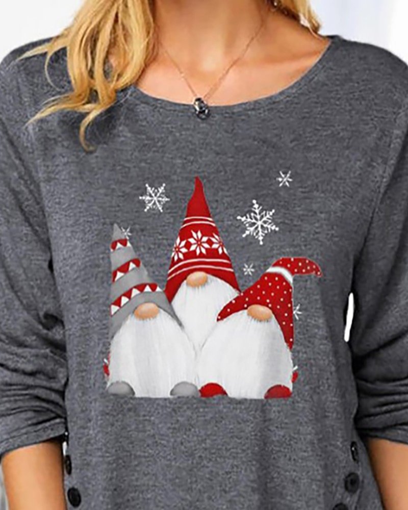 Christmas Long Sleeve Casual Santa Print Sweatshirt