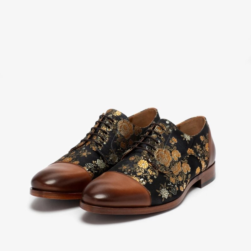 Trendy embroidery flower printed laced pointed business casual shoes - Krazyskull