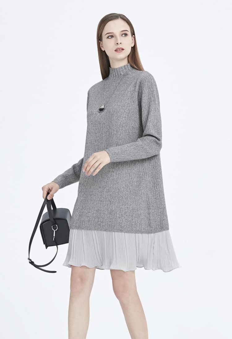 SDEER High Neck Texture Stitching Solid Color Long Sweater