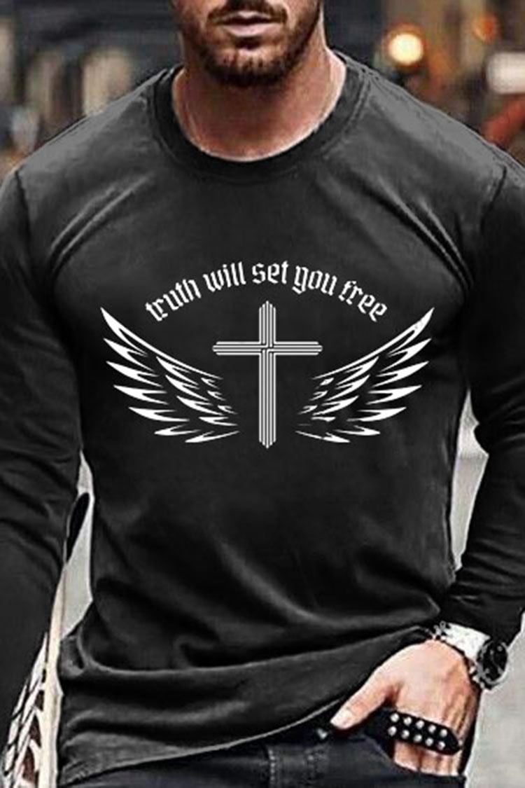 Tiboyz Men's Personality Wings Casual Long Sleeve T-Shirt