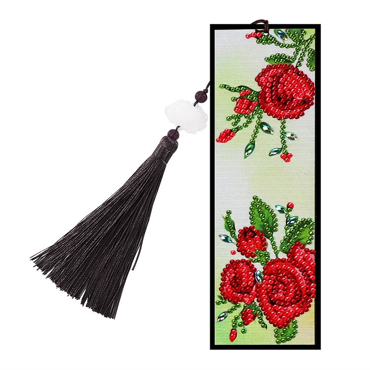 Red Flowers-DIY Creative Diamond Tassel Bookmark