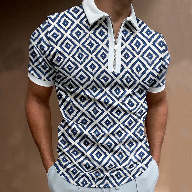 Geometric Colorblock Short-sleeved Polo Shirt