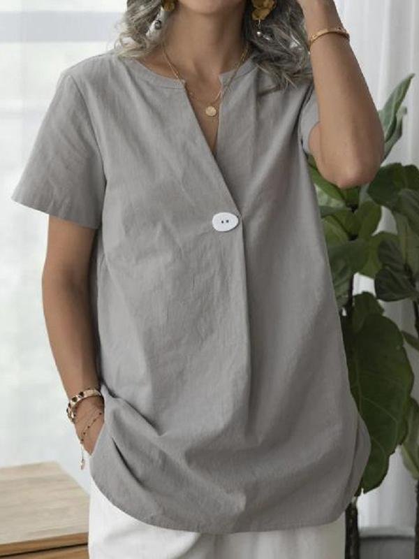 Women's solid color cotton and linen shirt-Mayoulove