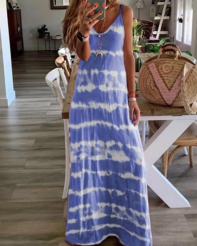 Women's Strap Dress Maxi long Dress - Sleeveless Tie Dye Summer Hot Casual Beach Blue Purple Blushing Pink Wine Khaki Gray Light Blue S M L XL XXL 3XL 4XL 5XL-Corachic