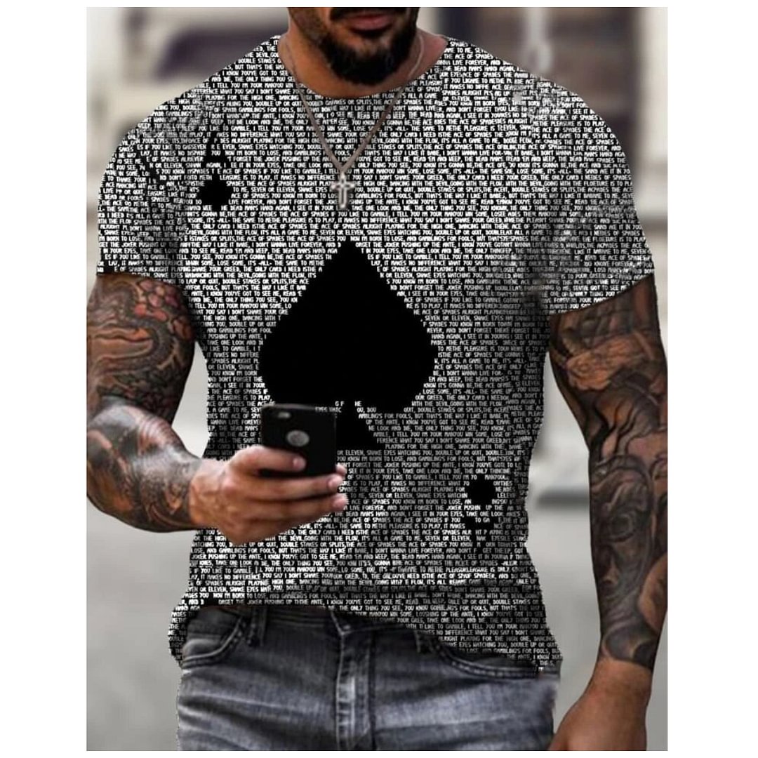 Artistic Ace of Spades Playing Card Letter Print Men's T-shirt / [viawink] /