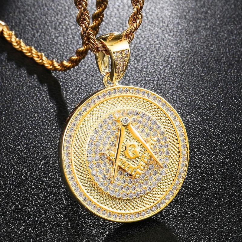 Masonic Round Iced Out Pendant Necklace Hip Hop Jewelry-VESSFUL