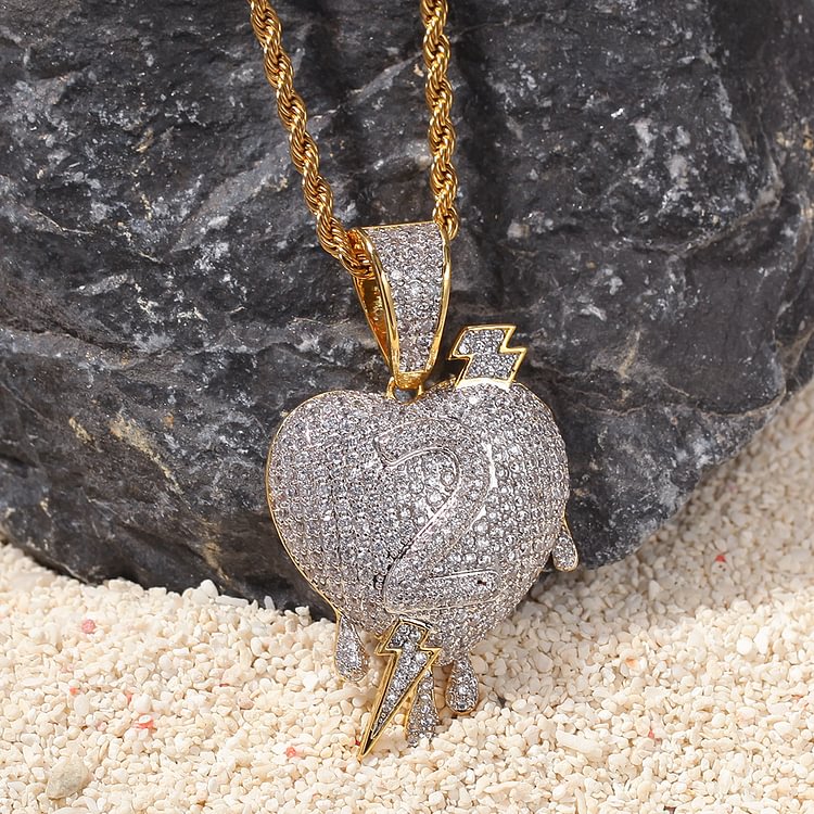 Iced out Cubic Zirconia Chunky Necklace Heart Number Pendant
