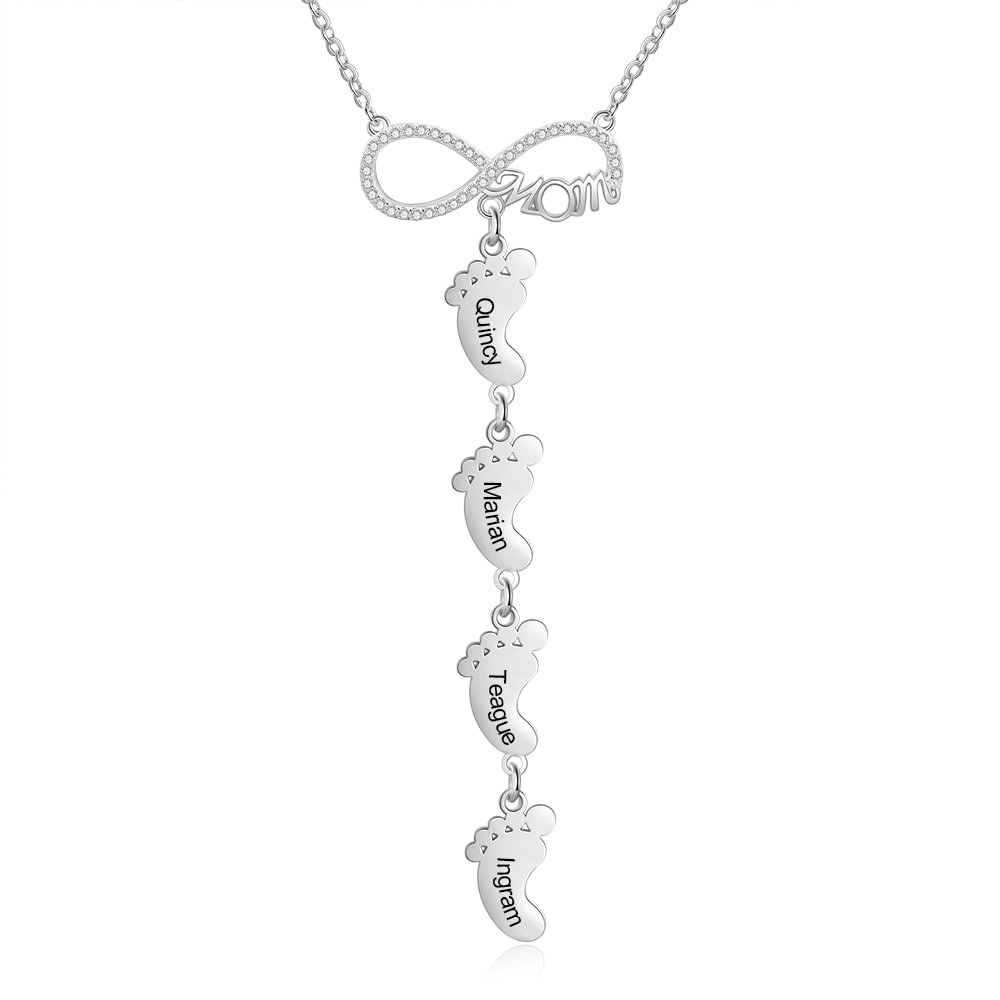 Infinity Baby Füße Halskette Mutter Halskette mit 4 Kindernamen n4 Kettenmachen