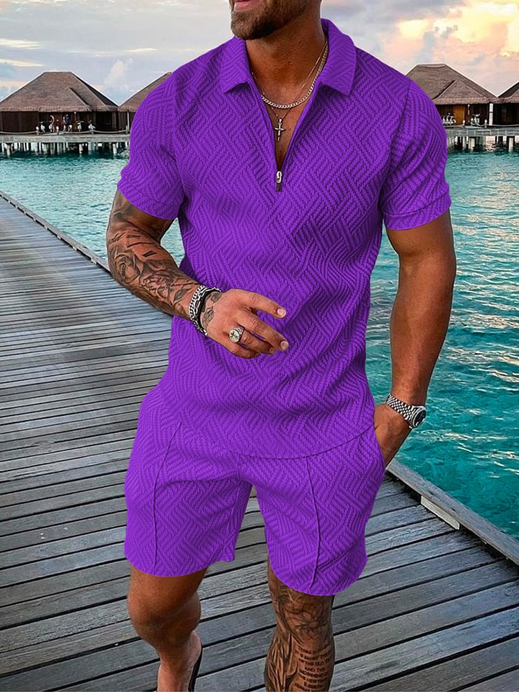 Men's Casual Holiday Floral Print Polo Purple Suit