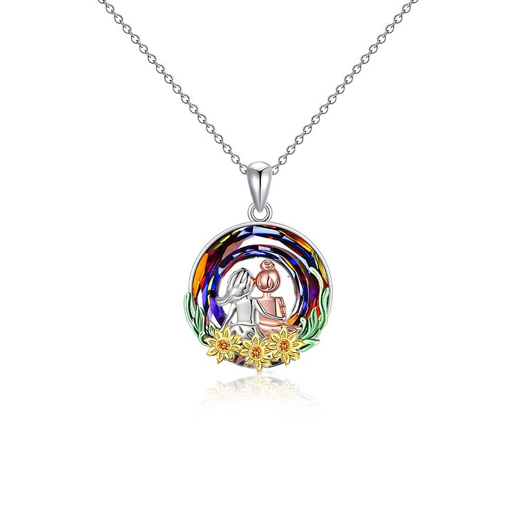 For Friend - S925 Not Sisters by Blood but Sisters by Heart Circle Crystal Sister Necklace