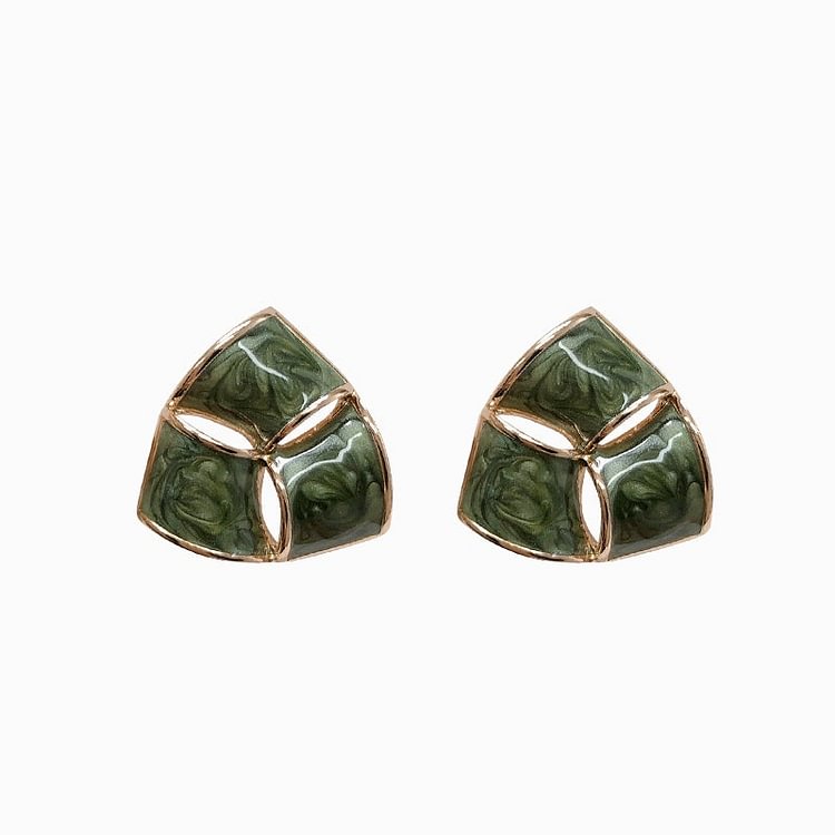 Retro Triangle Stud Earrings-Green