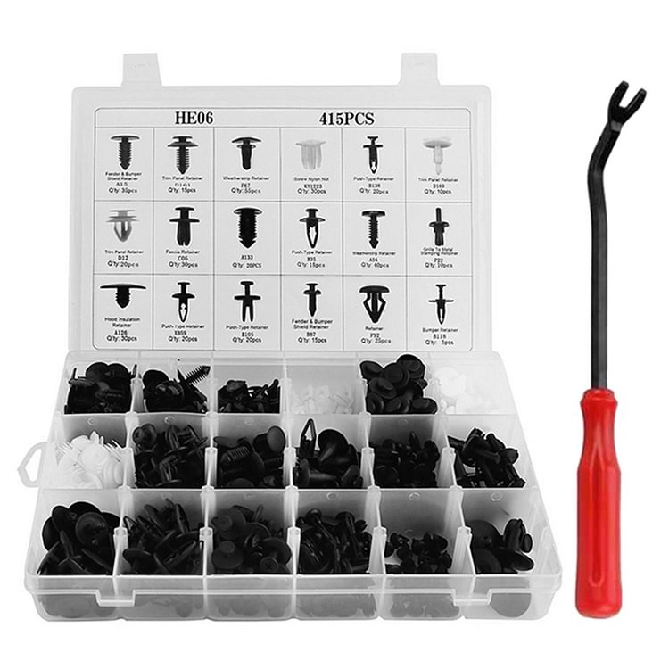 415pcs Car Clips Retainers Push Rivets Trim Panel Fasteners + Removal Tool