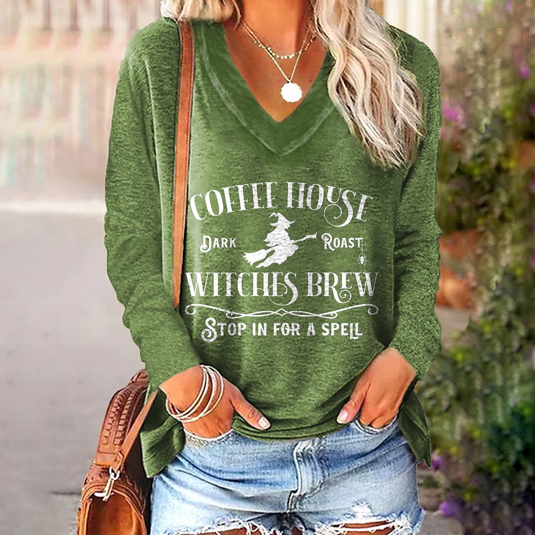 Coffee House Dark Roast Witches Brew Printed Women's T-shirt