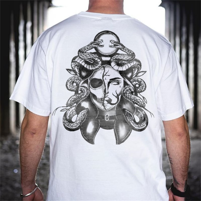 Evil Medusa skull print men casual tees designer - Krazyskull