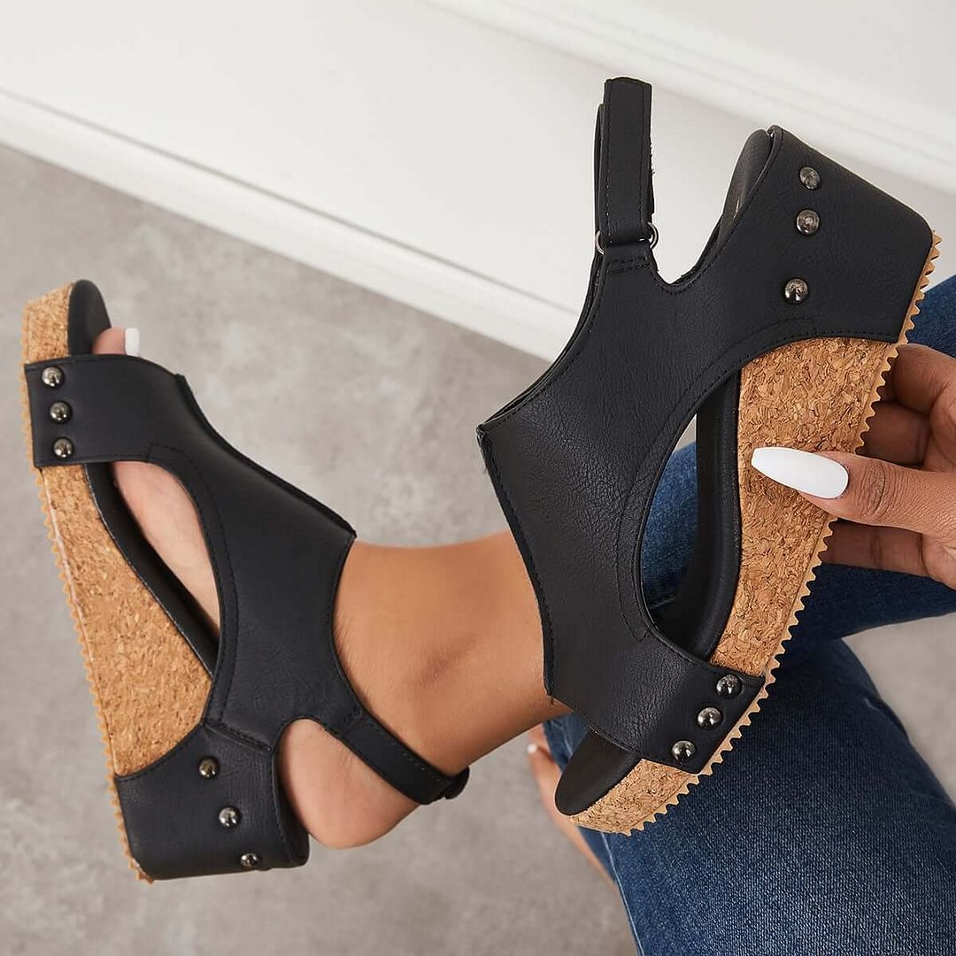 cork platform wedges slingback ankle buckle strap sandals