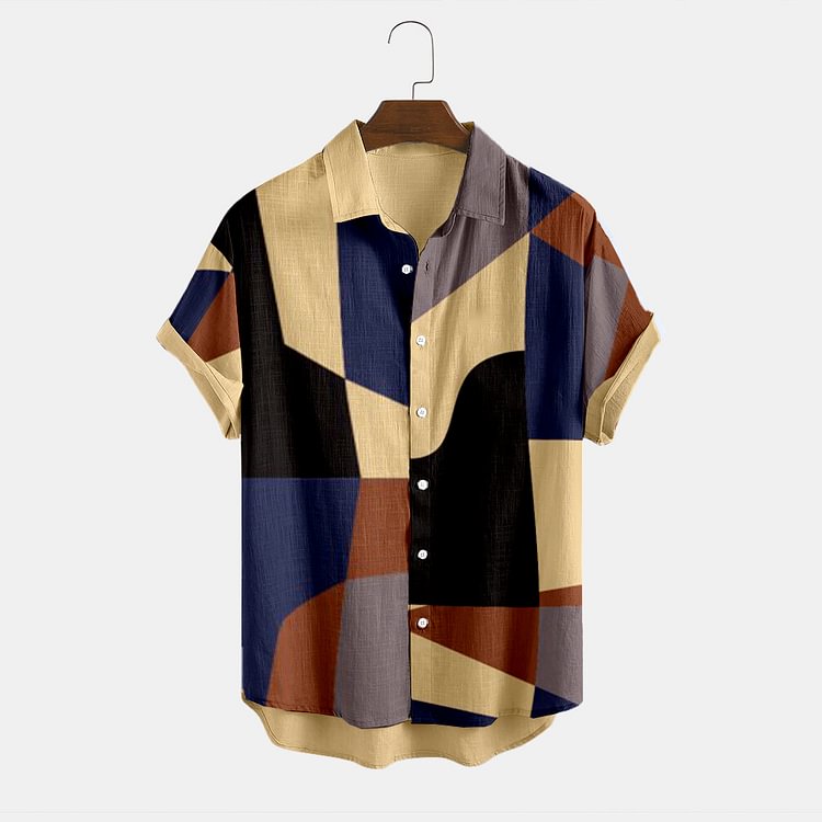 BrosWear Geometry Casual Print Short Sleeve Shirt