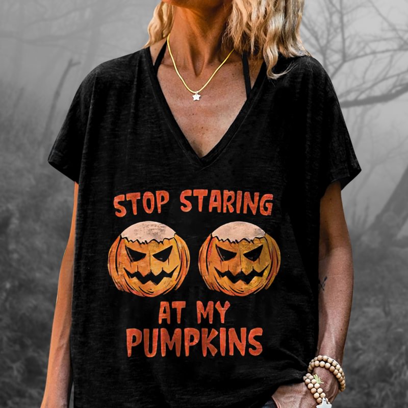 Stop Staring At My Pumpkin Printed T-shirt