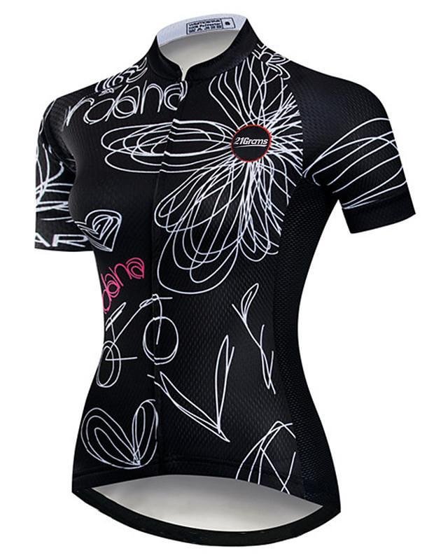 Women's Short Sleeve Cycling Jersey Spandex Polyester Black / White Floral Botanical Bike Jersey Top Mountain Bike MTB Road Bike Cycling UV Resistant Breathable Quick Dry Sports Clothing-Corachic