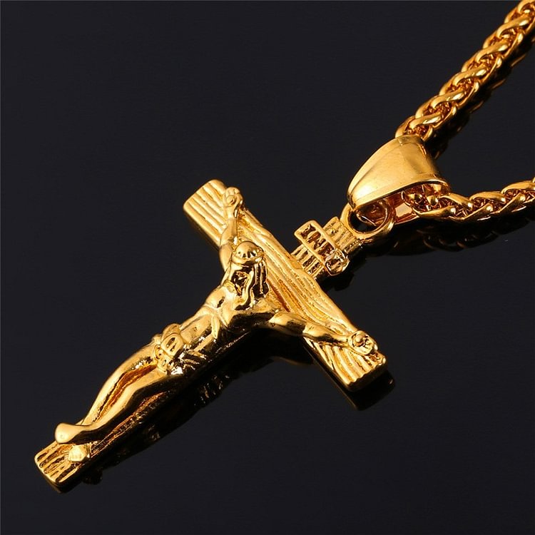 BrosWear Jesus Stainless Steel Cross Necklace Gold with flower basket necklace	
