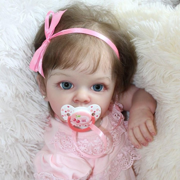 20" Soft Cloth Body Reborn Blue Eyes Girl Toddler Baby Doll With Long Curly Dark Brown Hair Named Rroy