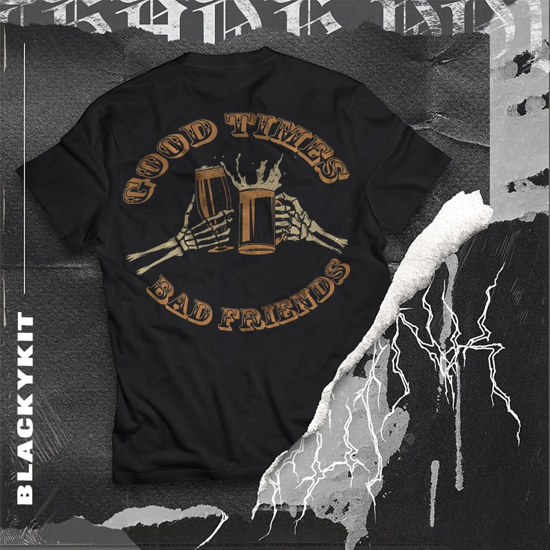 UPRANDY GOOD TIMES BAD FRIENDS printed black T-shirt designer -  UPRANDY