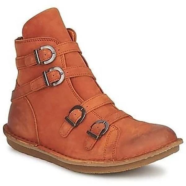Buckle Comfortable Round Toe Boots-Corachic