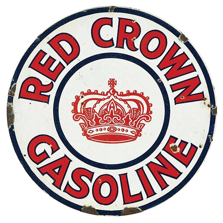 Red Crown Gasoline - Round Vintage Tin Signs/Wooden Signs - 30x30cm