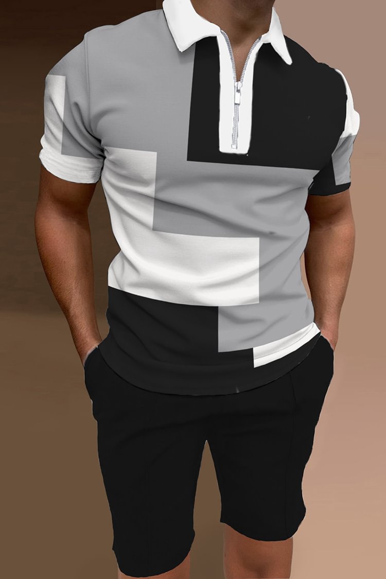 Tiboyz Outfits Fashion Colorblock Polo Shirt And Shorts Two Piece Set