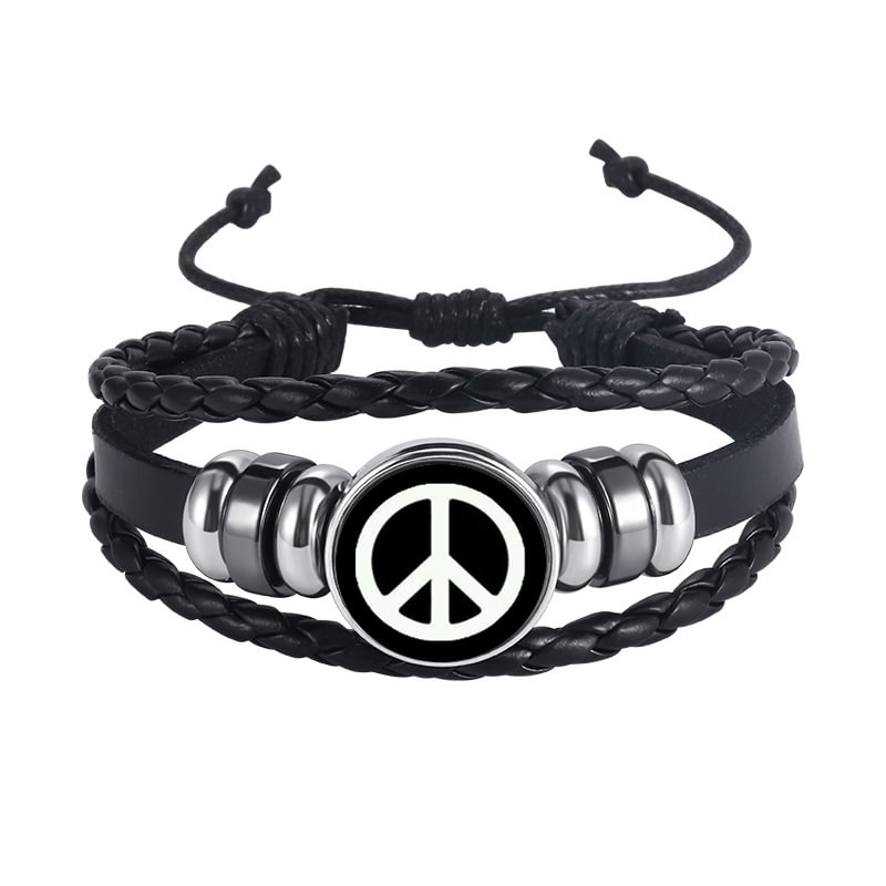 Peace Sign Braided Leather Cord Bracelet / Techwear Club / Techwear