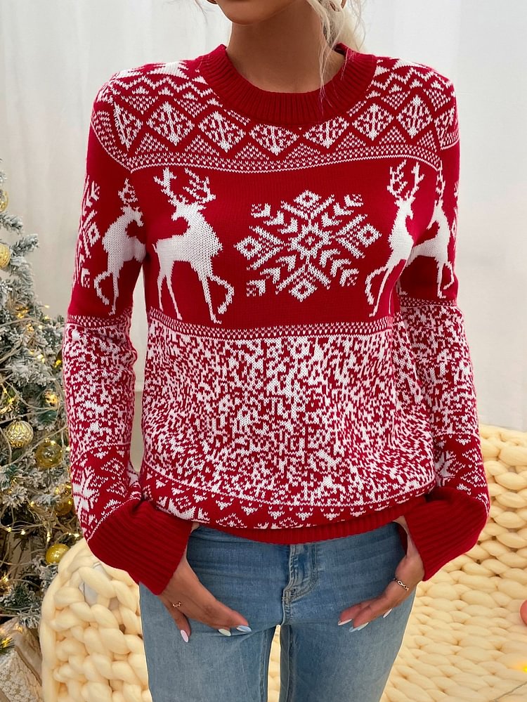 Mayoulove Christmas elk&snowflake pattern sweater-Mayoulove