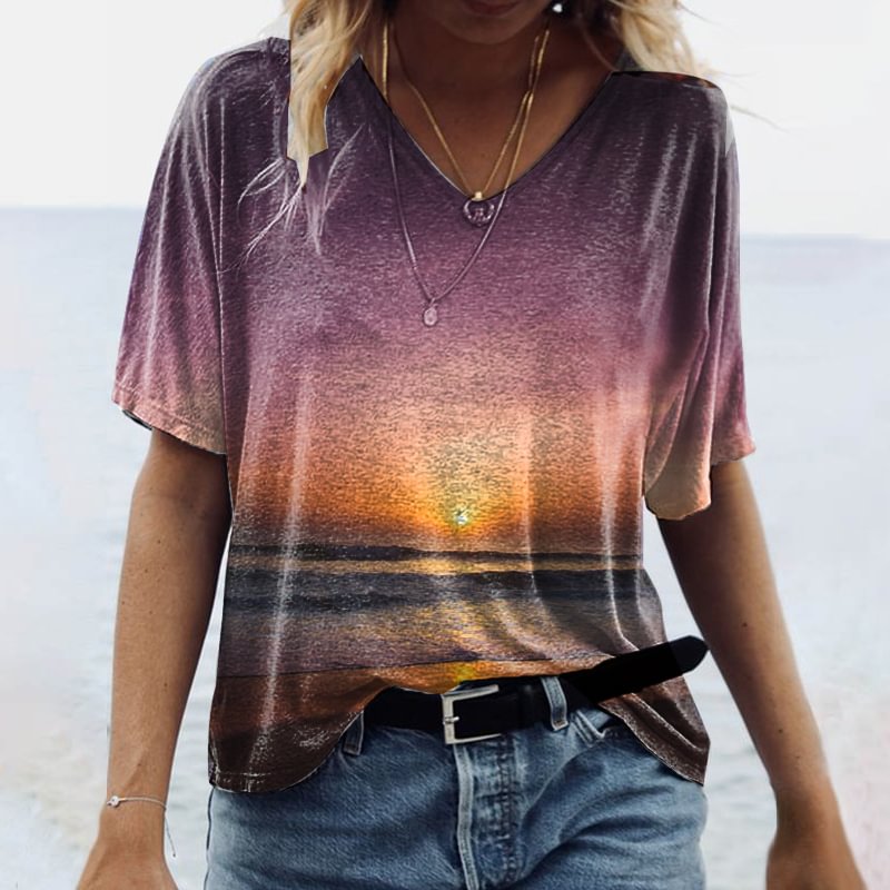 Sunset Patterns Casual Loose Tees